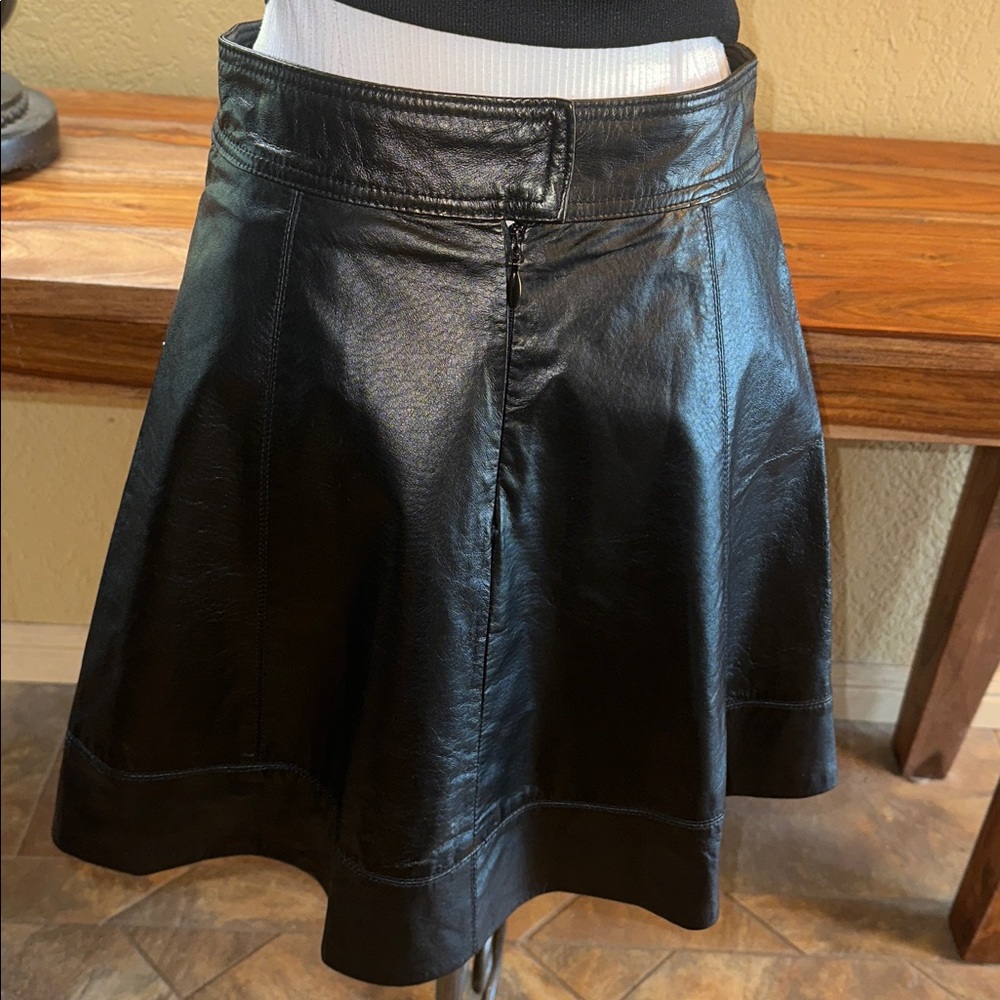 NWOT Bebe Black Leather Skater Skirt - Picture 4 of 9